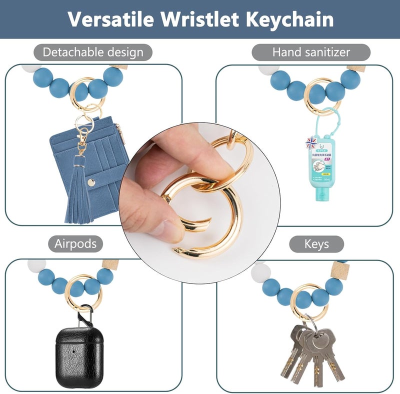 KNGITRYI حافظة مفاتيح مع سوار للنساء، حافظة بطاقات ائتمان رفيعة بتقنية RFID مع سلاسل مفاتيح وخلخال لمفاتيح للرجال والنساء - Image 4